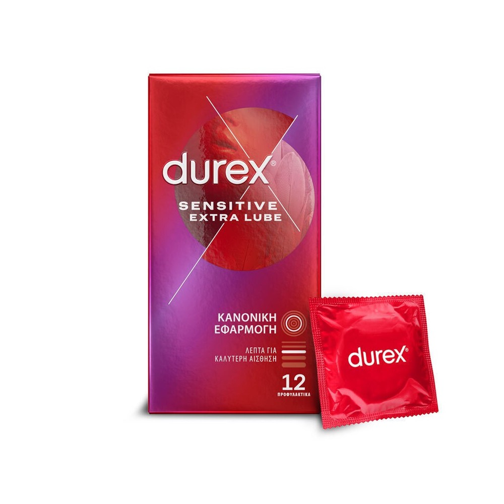 Durex Προφυλακτικά Sensitive Extra Lube Λεπτά 12τμχ